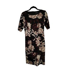 Liz Claiborne Pencil Dress Black Floral 3/4 Length Sleeve Size 4